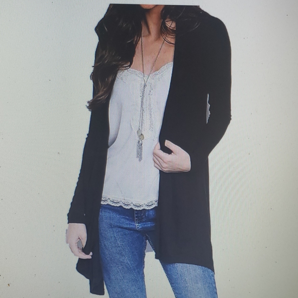 TYCHE USA Cardigan High Low New Black  Open Front